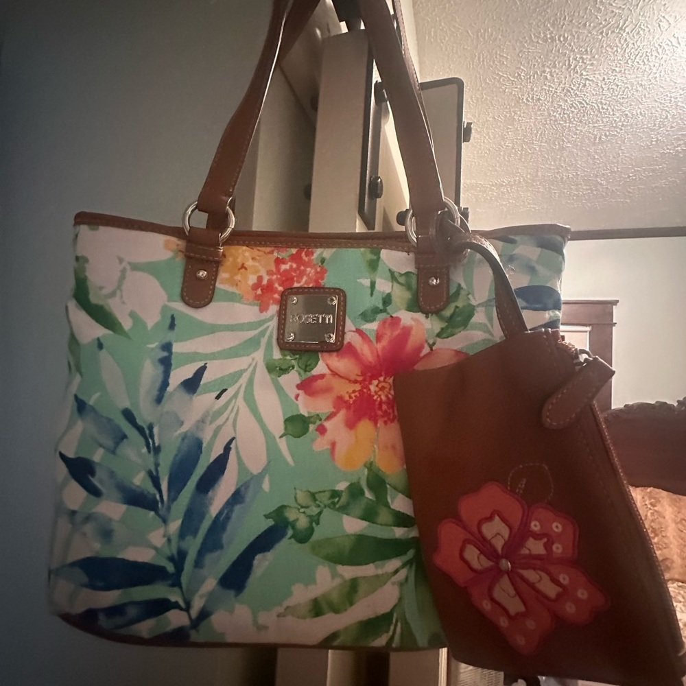 Sakroots Multicolor Floral Tote with Brown Handles